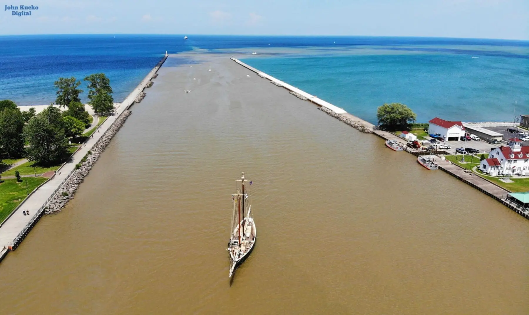 Green Lake Ontario water meeting brown Genesee River water