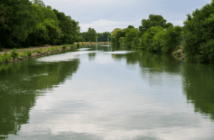 Scenic Erie Canal waterway in Lockport 