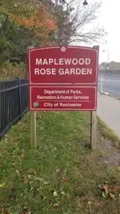 Maplewood Rose Garden signage post