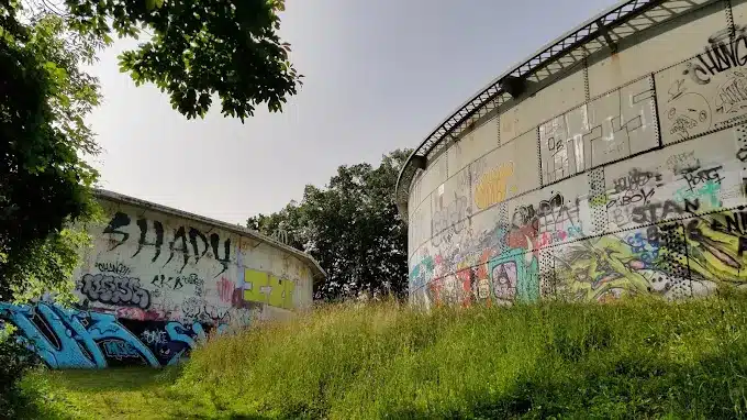 Graffitied water tanks in the Washington Grove